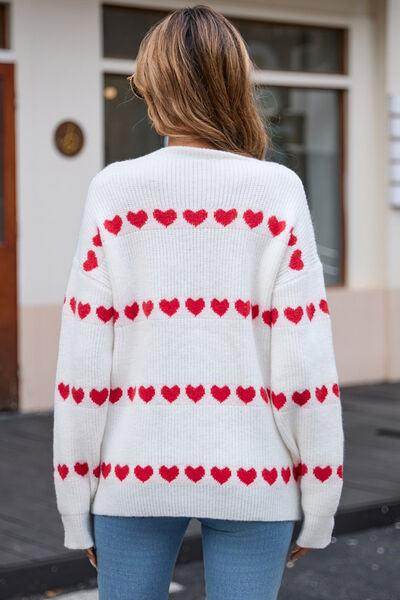 Angel Wings Heart Round Neck Long Sleeve Sweater for Women - Selvanelle