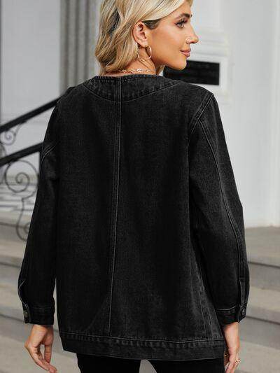 Pocketed V-Neck Button Up Denim Jacket for Stylish Looks - Selvanelle