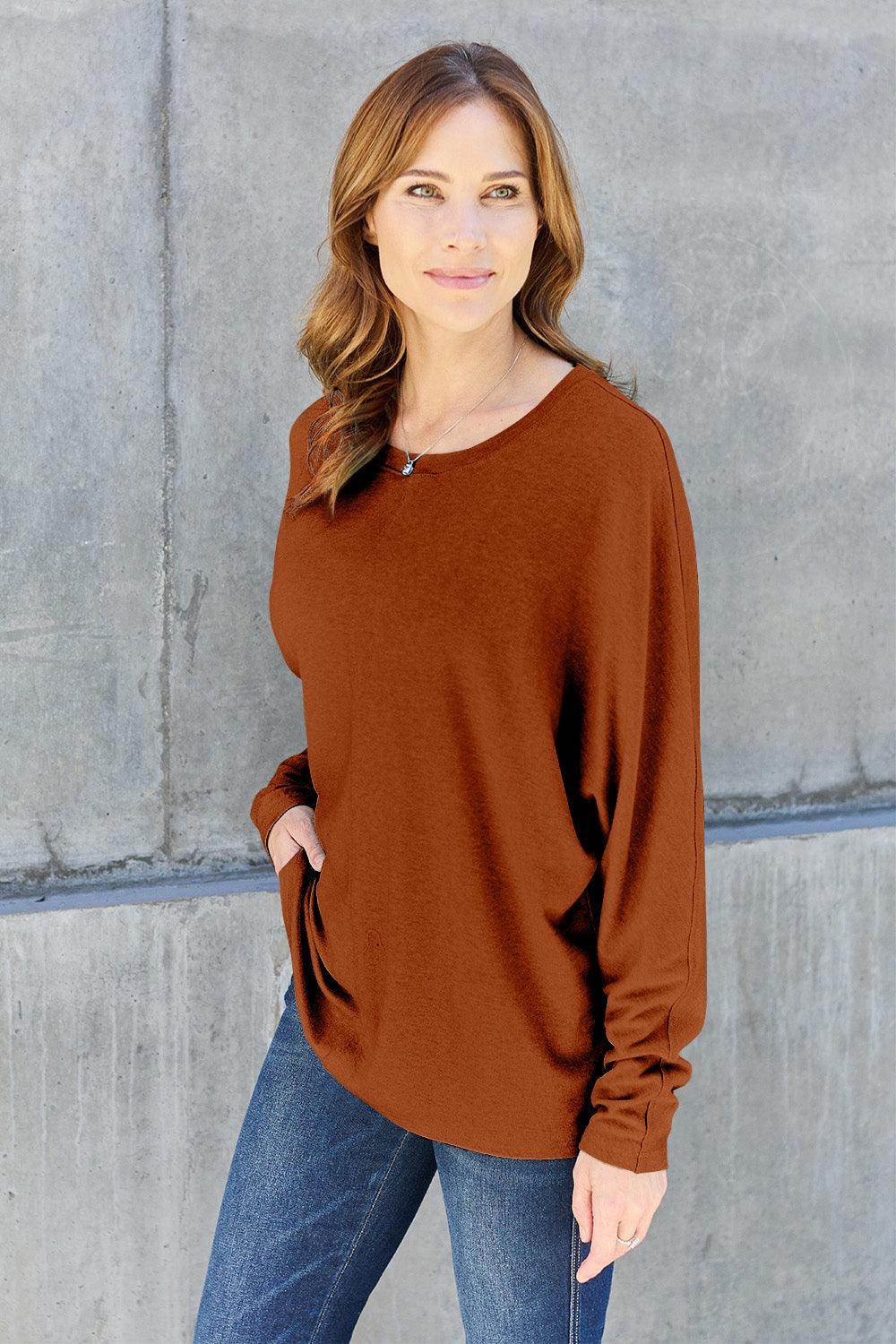 Double Take Full Size Round Neck Long Sleeve T-Shirt for Women - Selvanelle