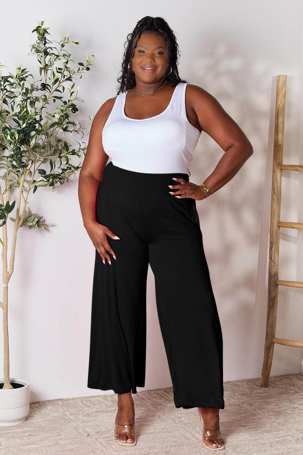 Double Take Full Size Smocked Wide Waistband Wide Leg Pants - Selvanelle