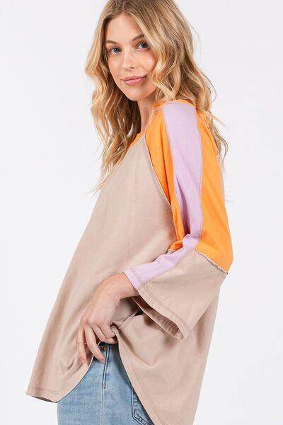 SAGE + FIG Color Block Curved Hem T-Shirt for Women - Selvanelle