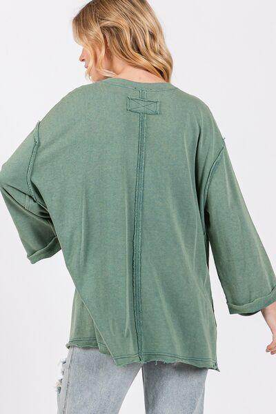 SAGE + FIG Full Size American Flag Patch Drop Shoulder T-Shirt - Selvanelle