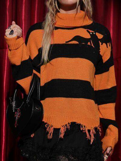 Raw Hem Contrast Turtleneck Long Sleeve Sweater for Women - Selvanelle