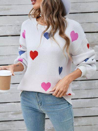 Angel Wings Heart Round Neck Long Sleeve Sweater for Women - Selvanelle