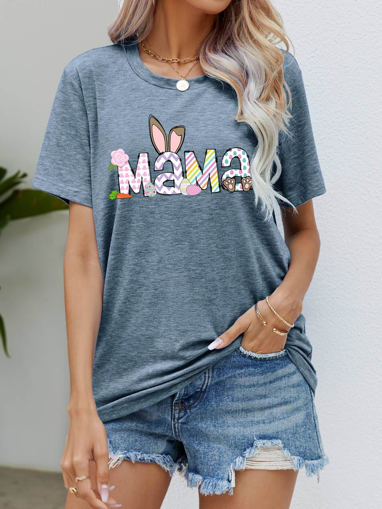 Easter MAMA Graphic Round Neck T-Shirt - Selvanelle