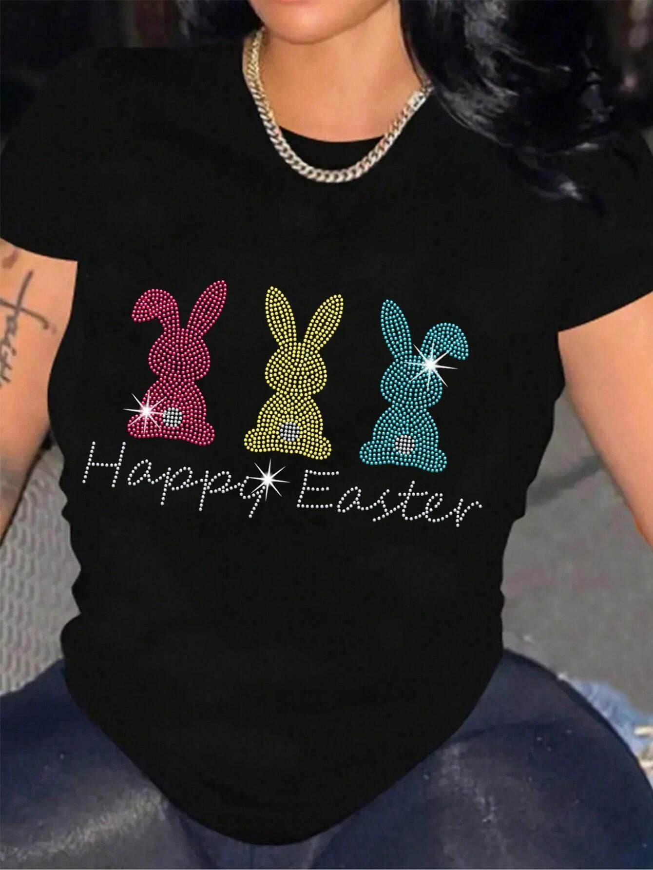 HAPPY EASTER Graphic Round Neck T-Shirt - Selvanelle