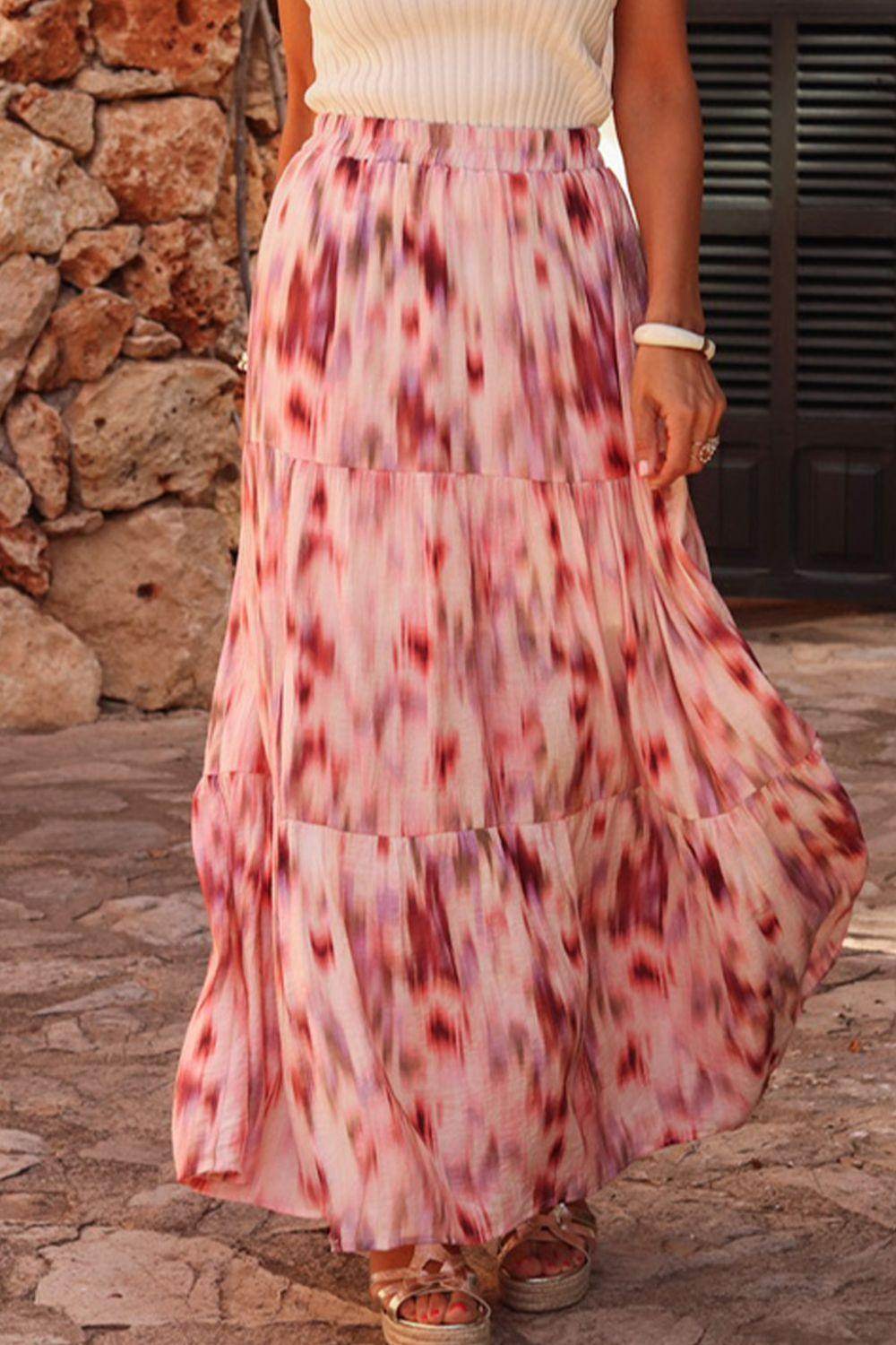 Tiered Printed Elastic Waist Skirt for Women in Various Sizes - Selvanelle