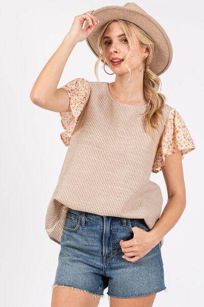 Ces Femme Round Neck Floral Short Sleeve Top for Women - Selvanelle