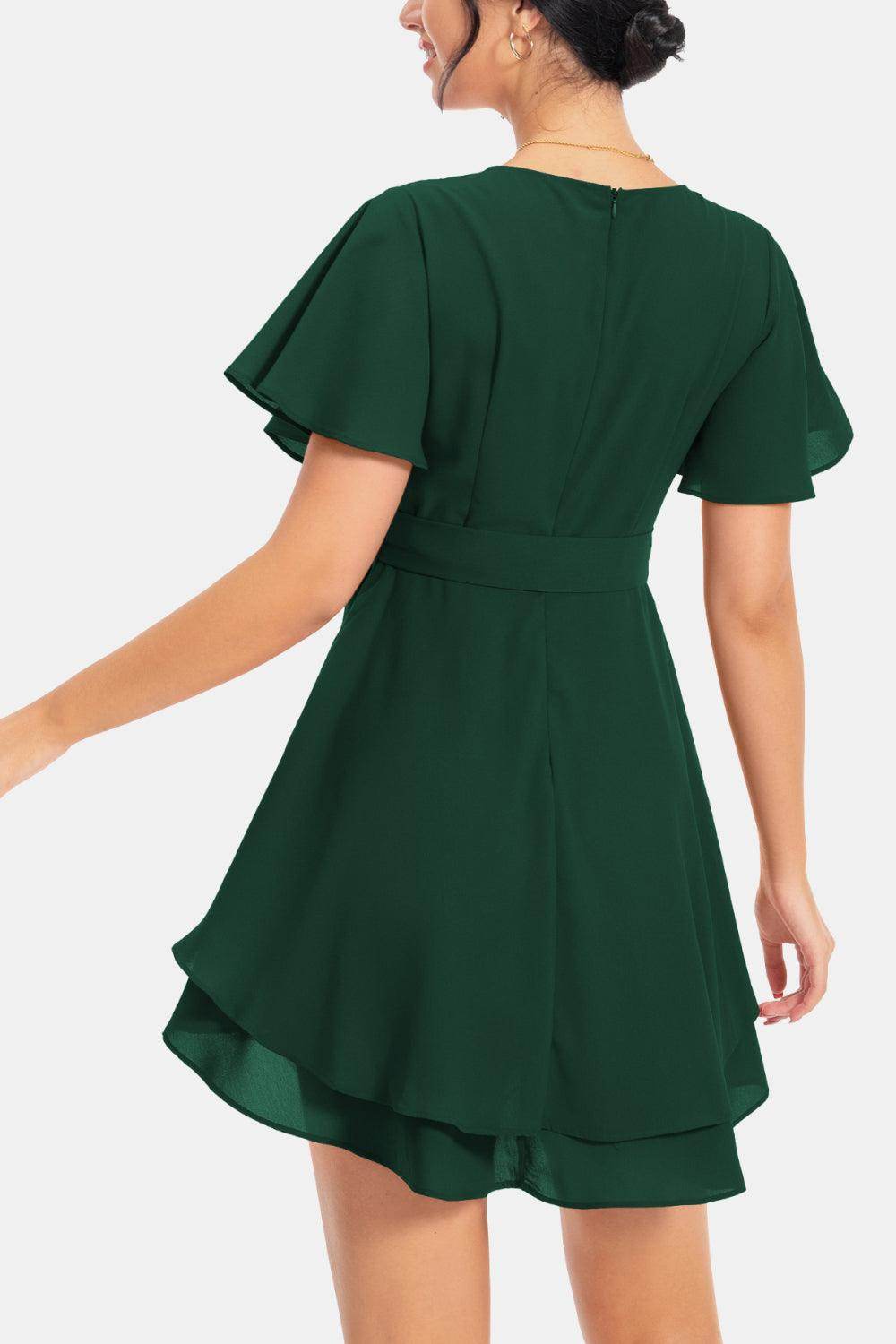 Surplice Neck Flutter Sleeve Dress for Chic Summer Style - Selvanelle