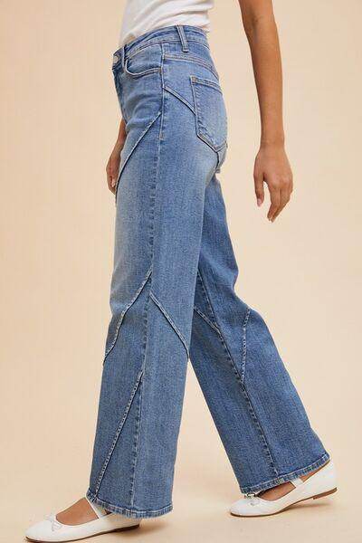 Annie Wear Decorative Seams Wide Leg Jeans for Women - Selvanelle