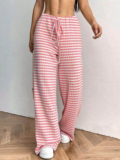 Tied Striped Wide Leg Pants for Stylish Comfort Wear - Selvanelle