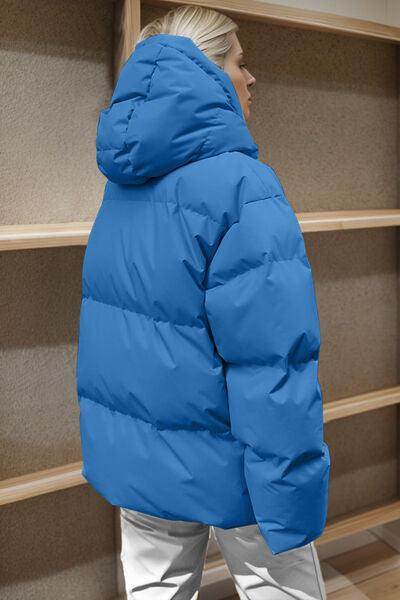 Pocketed Zip Up Hooded Puffer Jacket for Winter Comfort - Selvanelle
