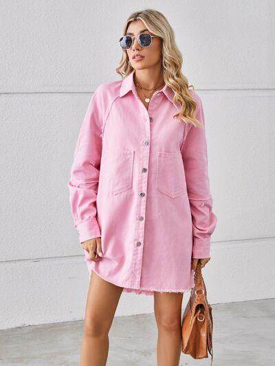Raw Hem Button Up Denim Dress for Effortless Style - Selvanelle