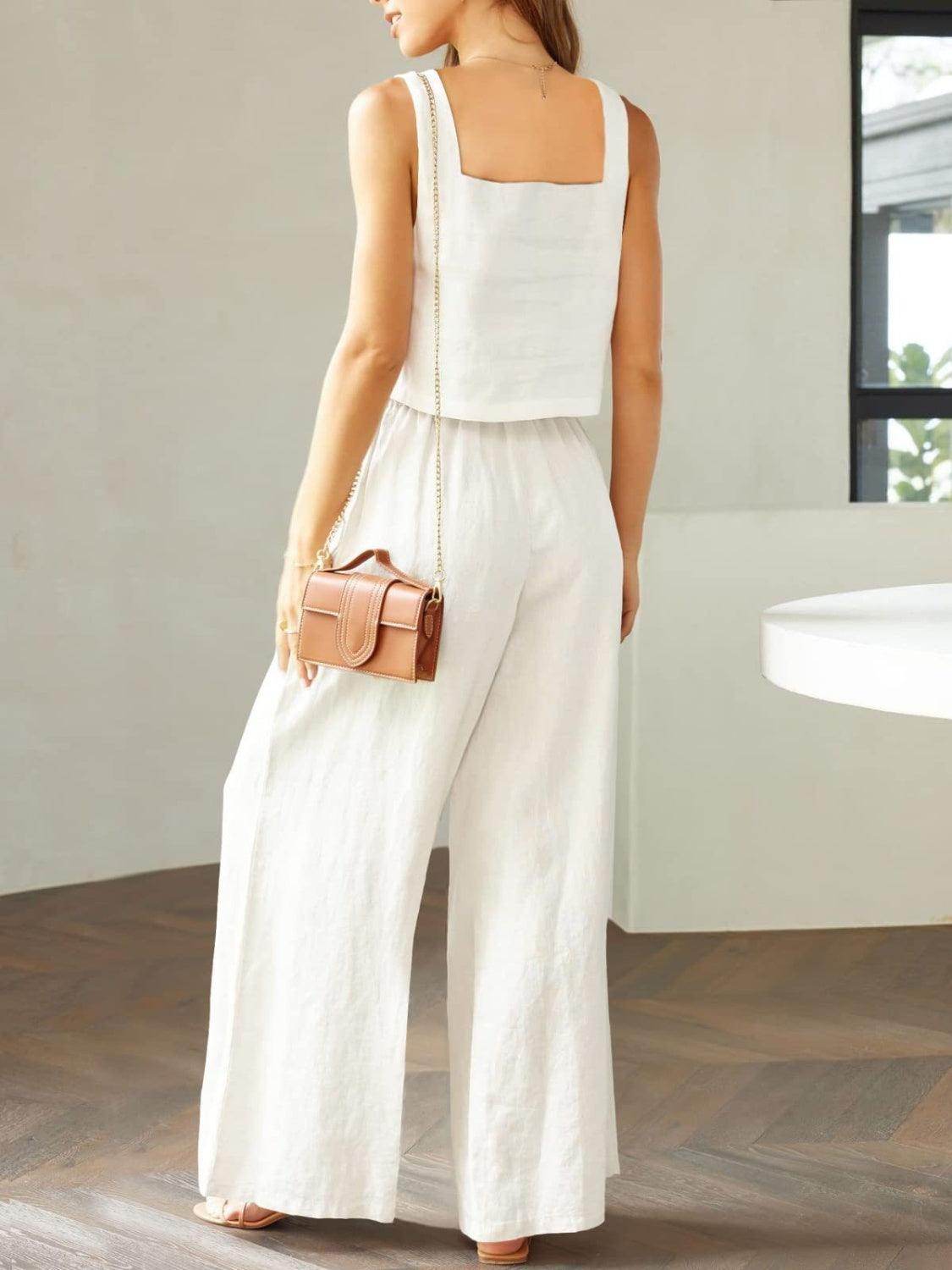 Square Neck Top and Wide Leg Pants Set for Women - Selvanelle