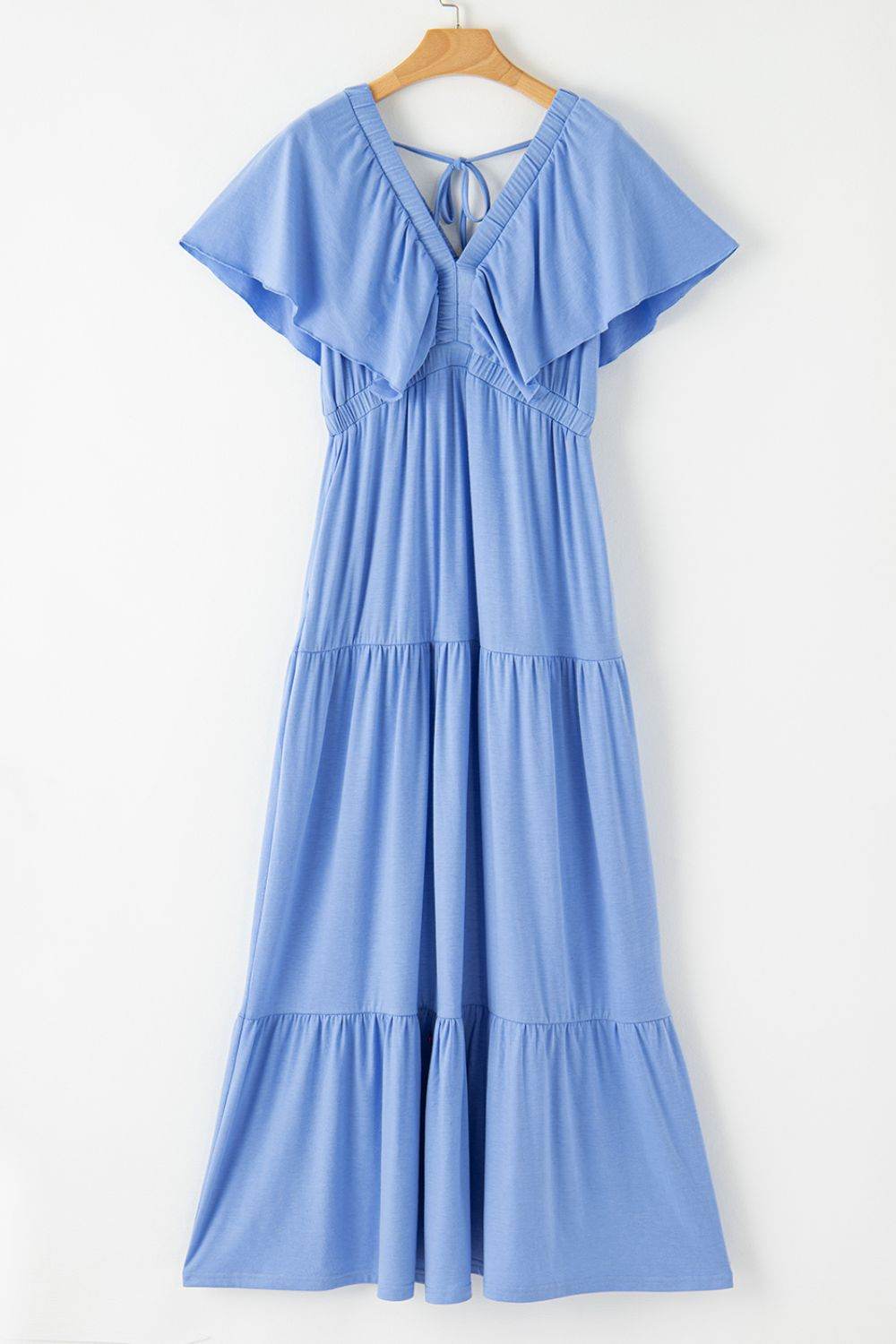 Ruffled V Neck Flutter Sleeve Maxi Dress - Selvanelle