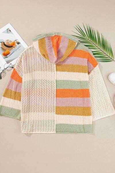 Openwork Color Block Hooded Sweater for Stylish Comfort - Selvanelle