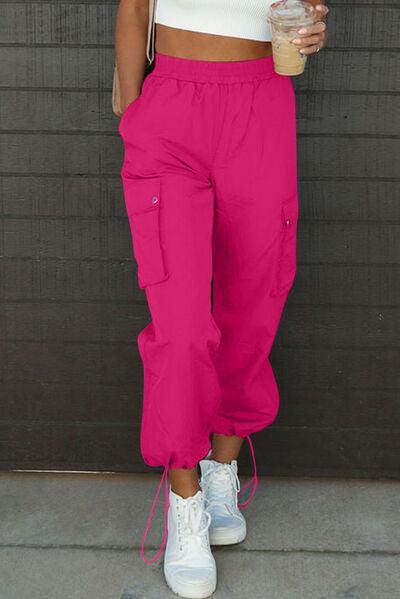 Drawstring Elastic Waist Pants with Pockets for Women - Selvanelle