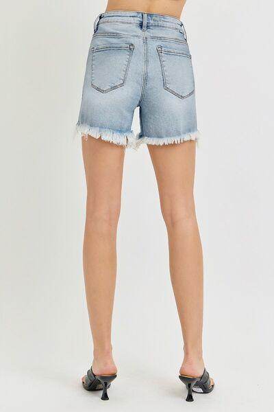 RISEN High Rise Side Step Hem Denim Shorts for Women - Selvanelle