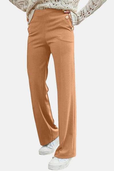 Decorative Button High Rise Pants for Stylish Comfort - Selvanelle