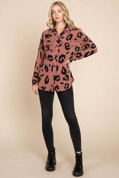 BOMBOM Animal Print Button Up Knit Shacket For Women - Selvanelle