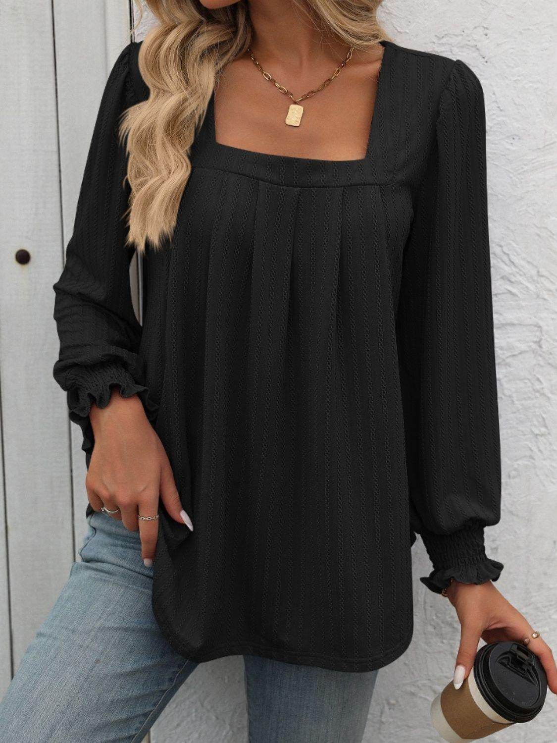 Mandy Square Neck Long Sleeve Top for Stylish Comfort - Selvanelle