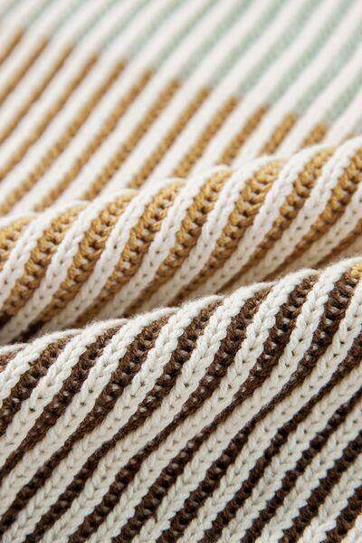 Striped Color Block Round Neck Long Sleeve Sweater for Women - Selvanelle