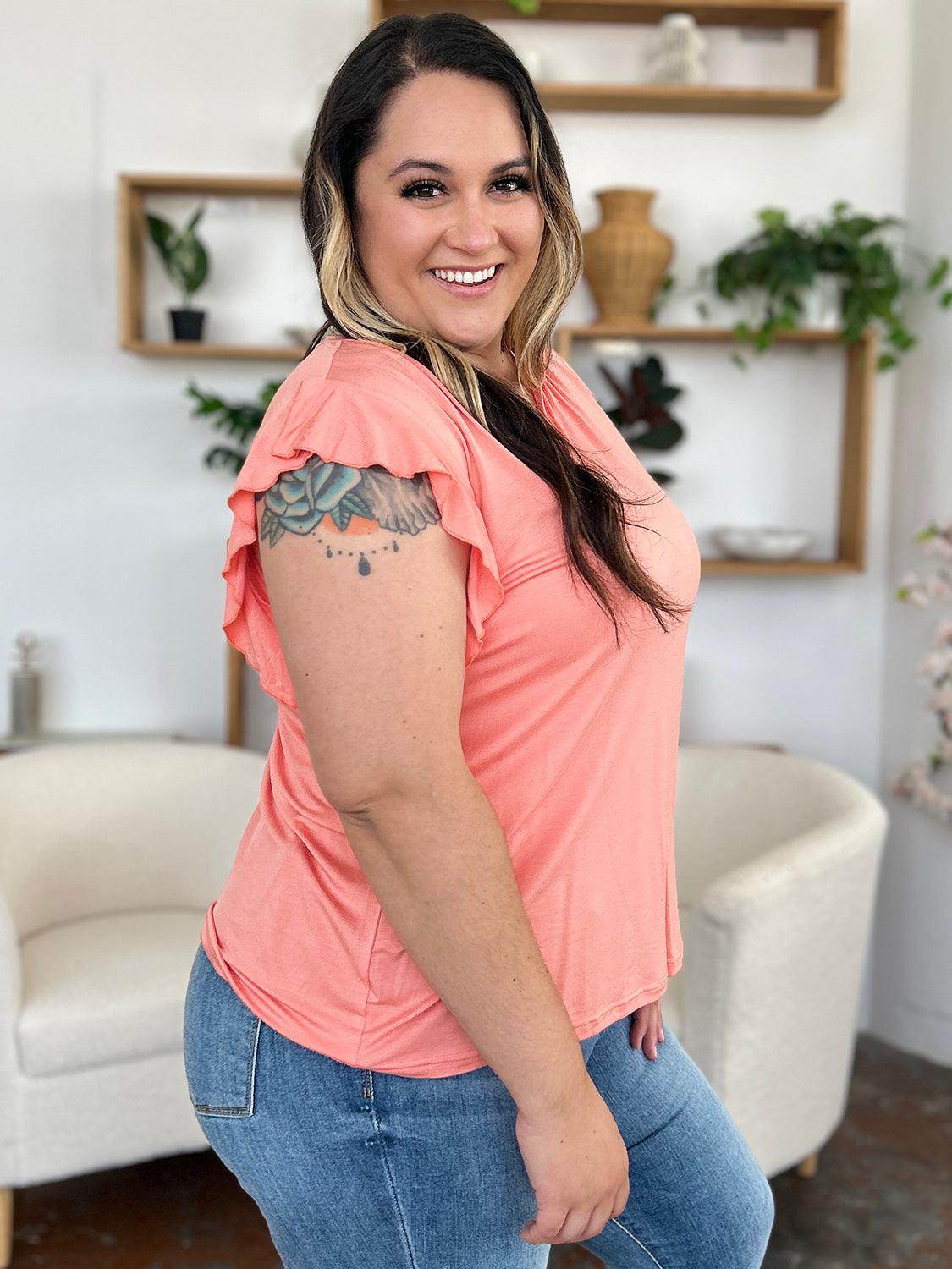 Basic Bae Full Size Bamboo Notched Ruffled T-Shirt - Selvanelle