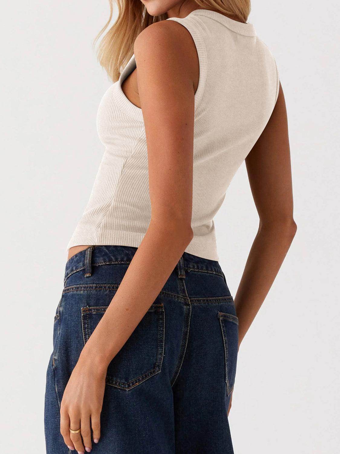 Lovelet Button Up Round Neck Tank for Stylish Comfort - Selvanelle