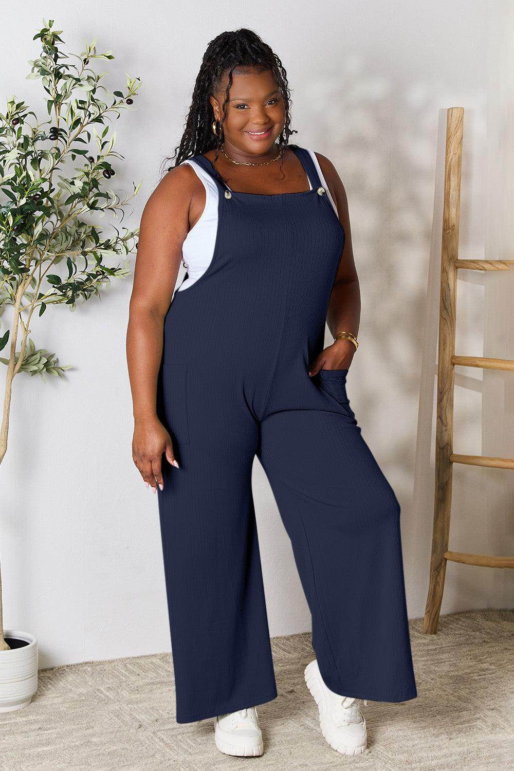 Double Take Full Size Wide Strap Overall with Pockets For Women - Selvanelle