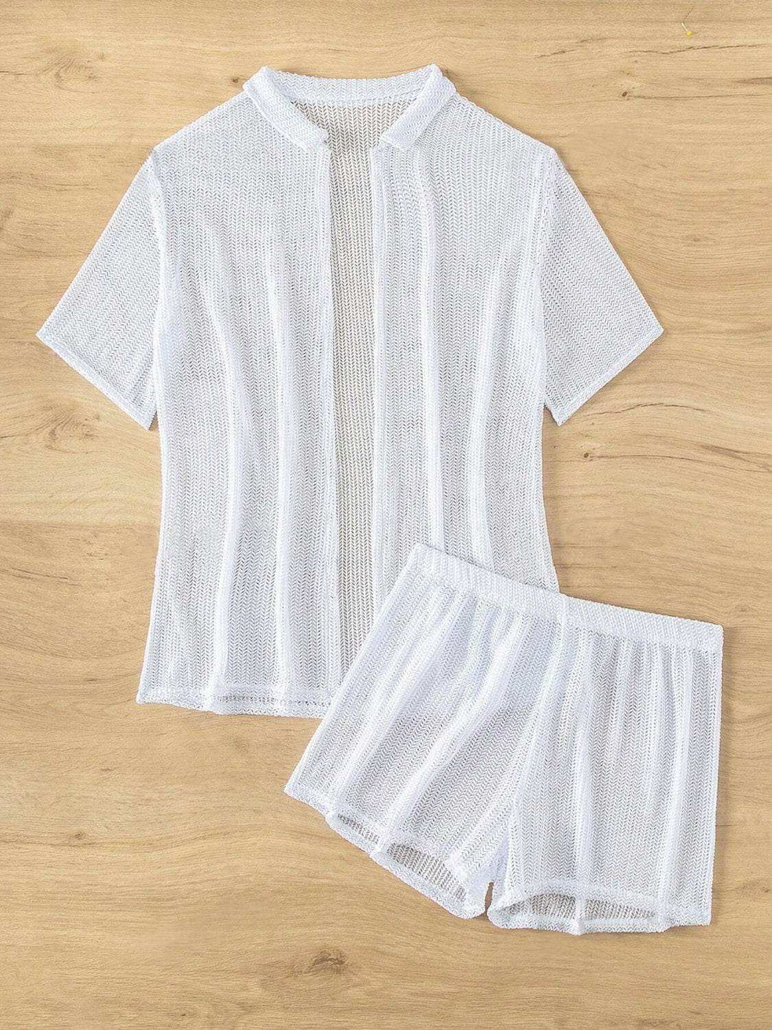 Open Front Half Sleeve Top and Shorts Cover Up Set - Selvanelle