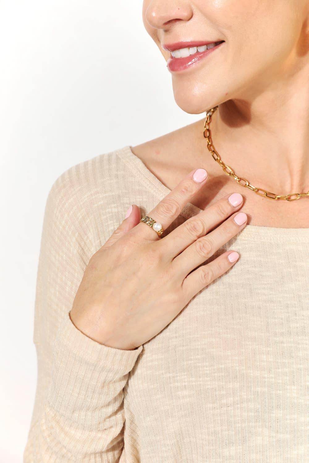 Adored Pearl Stainless Steel Open Ring for Elegant Style - Selvanelle