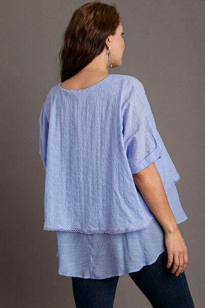 Umgee Full Size Eyelet Layered Short Sleeve Blouse Plus Size - Selvanelle