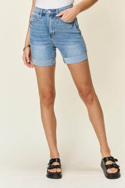 Judy Blue Full Size Tummy Control High Waist Denim Shorts - Selvanelle