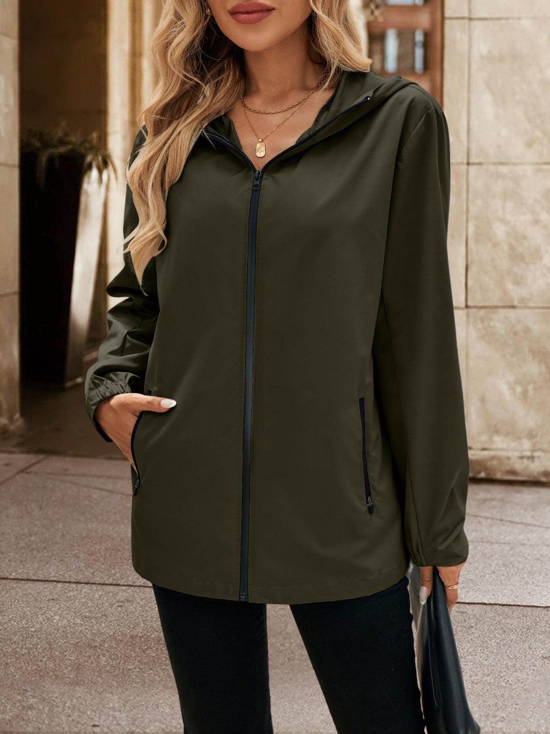 Ivy Lane Pocketed Zip Up Hooded Jacket for Women - Selvanelle