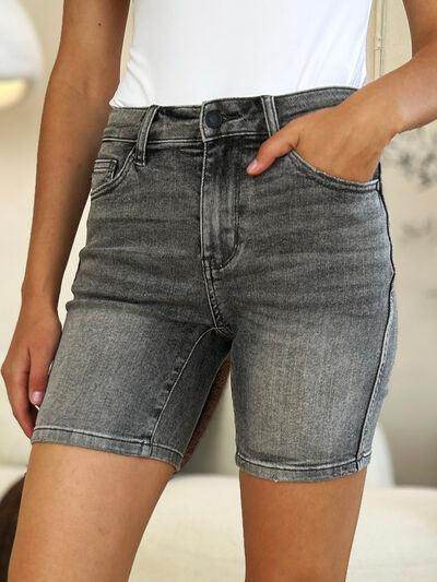 Judy Blue Full Size High Waist Washed Denim Shorts for Women - Selvanelle