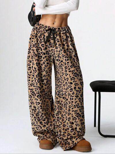 Leopard Wide Leg Plush Pants for Comfortable Stylish Wear - Selvanelle