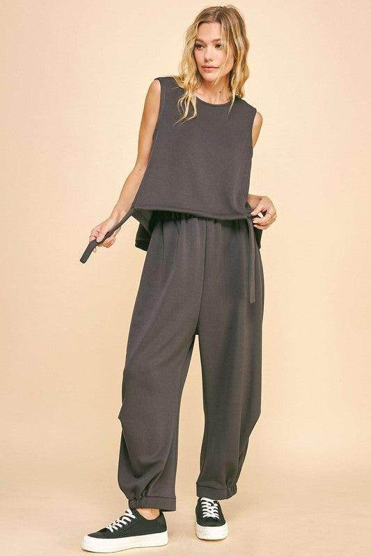 Davi & Dani Drawstring Hem Round Neck Tank and Pants Set - Selvanelle