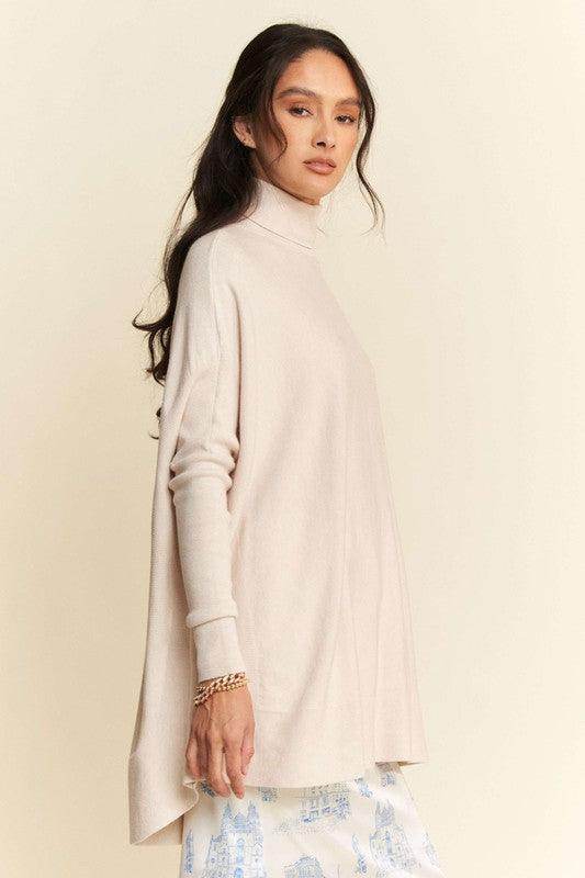 Davi & Dani High-Low Turtleneck Long Sleeve Knit Top Stylish - Selvanelle