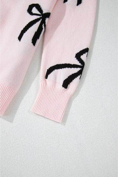 Bow Pattern Round Neck Loose Fit Sweater for Women - Selvanelle