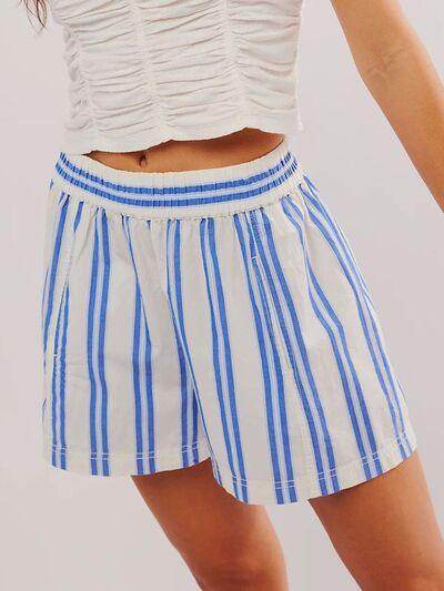 Striped Elastic Waist Shorts with Pockets for Comfort - Selvanelle