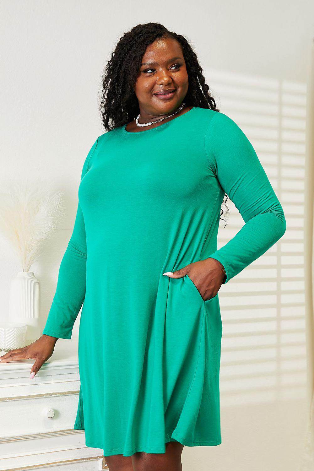 Zenana Full Size Long Sleeve Flare Dress with Pockets - Selvanelle