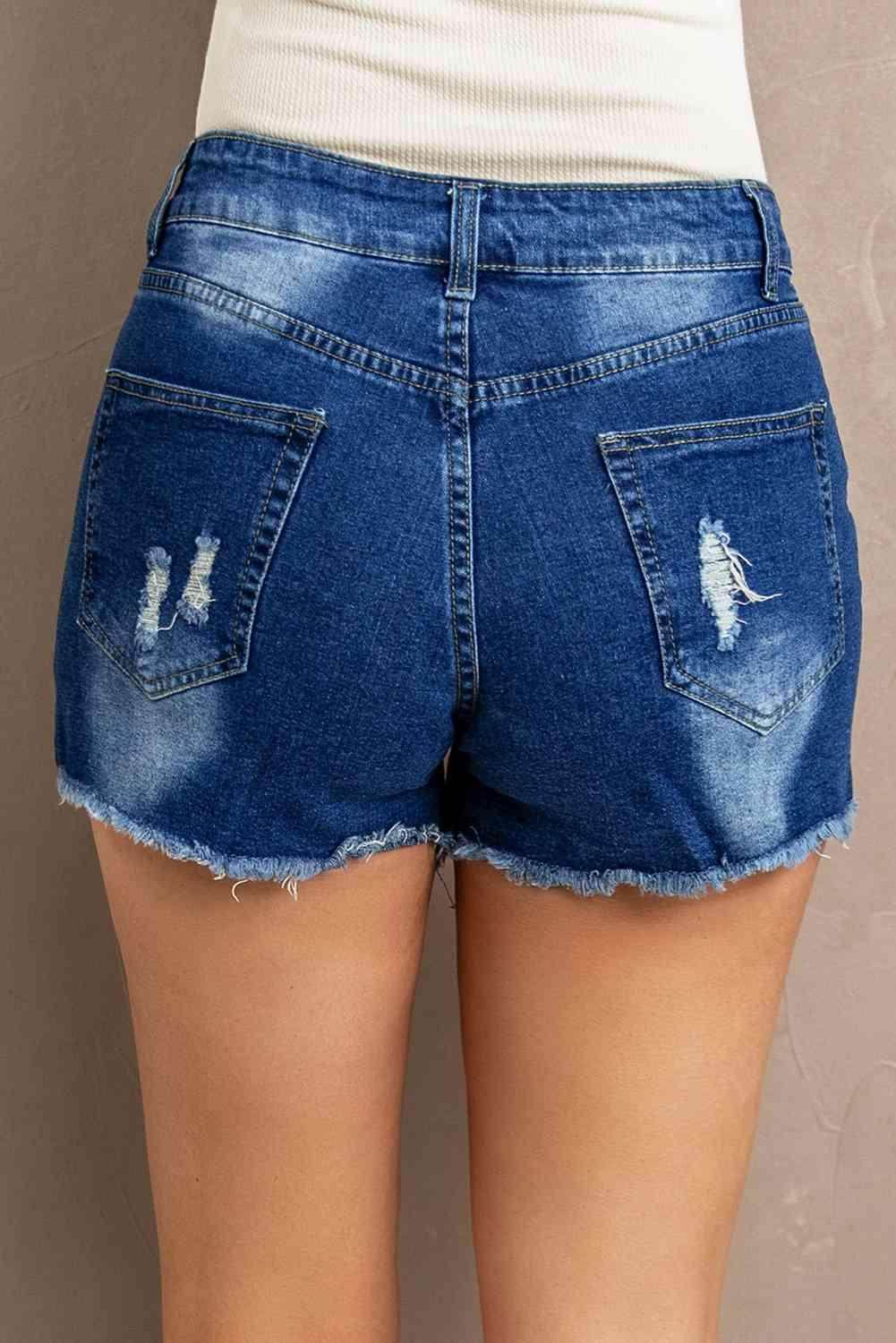 Spliced Lace Distressed Denim Shorts for Chic Casual Style - Selvanelle