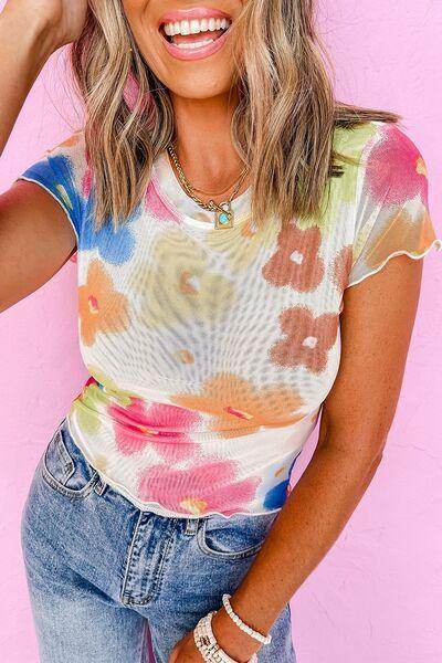 Printed Round Neck Short Sleeve Blouse for Women Fashion - Selvanelle