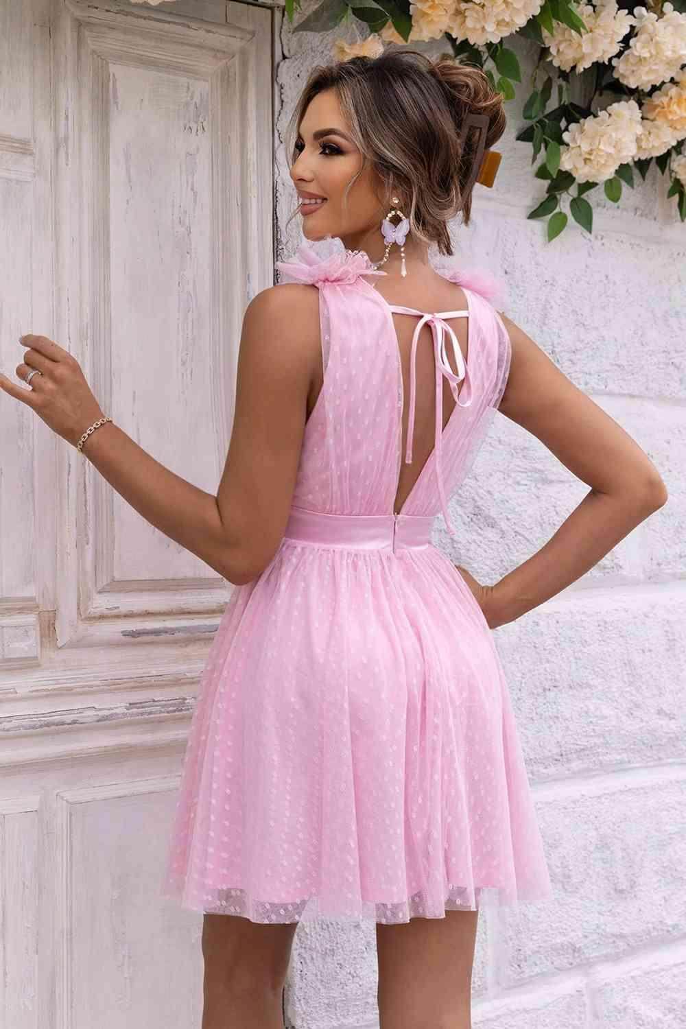 Open Back Sleeveless Mesh Dress with Lace Detail and Lining - Selvanelle