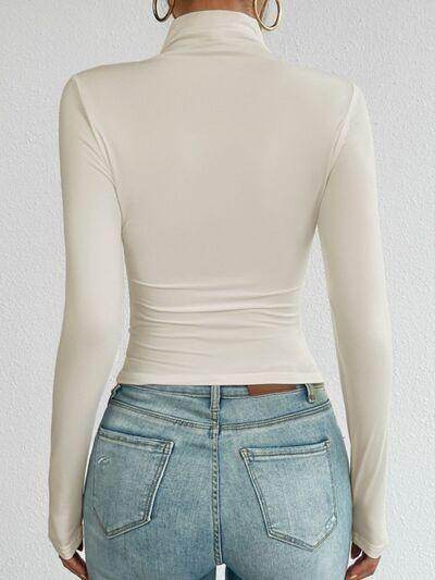 Devine Mock Neck Long Sleeve T-Shirt for Women Casual Wear - Selvanelle