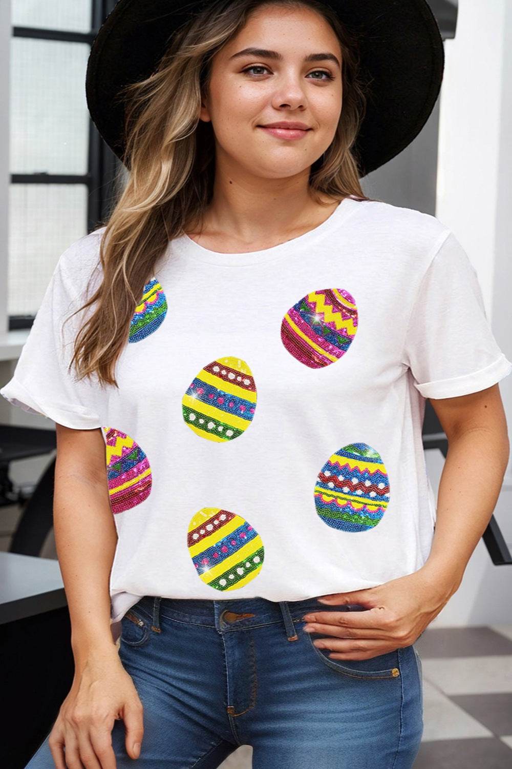 Plus Size Easter Round Neck Short Sleeve T-Shirt - Selvanelle