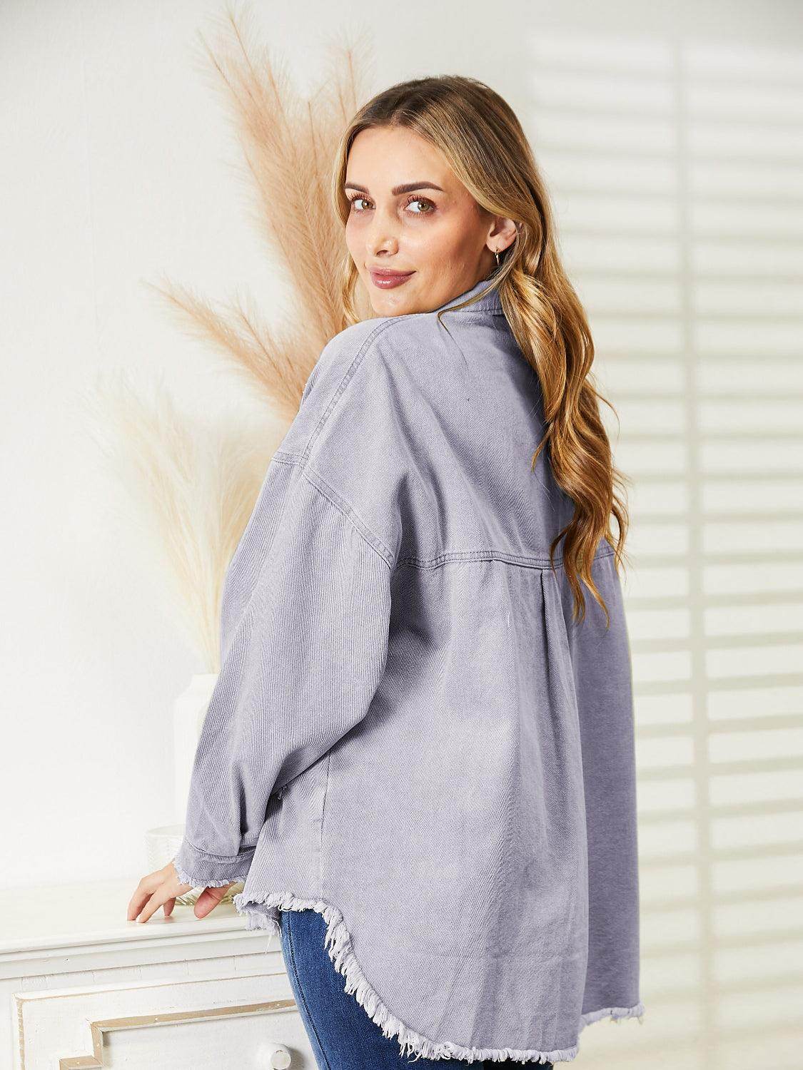 Distressed Raw Hem Denim Jacket for Relaxed Fit Style - Selvanelle