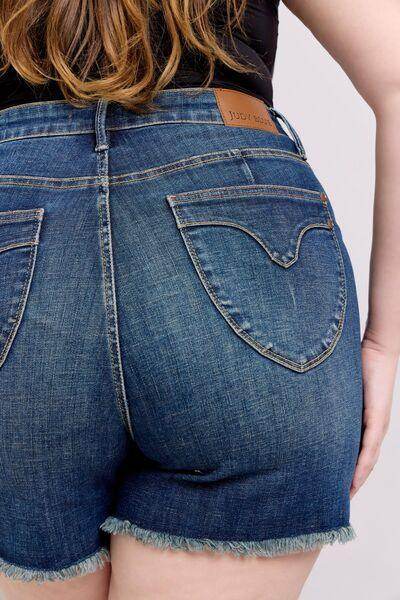 Judy Blue Tummy Control Fray Hem Denim Shorts for Women - Selvanelle