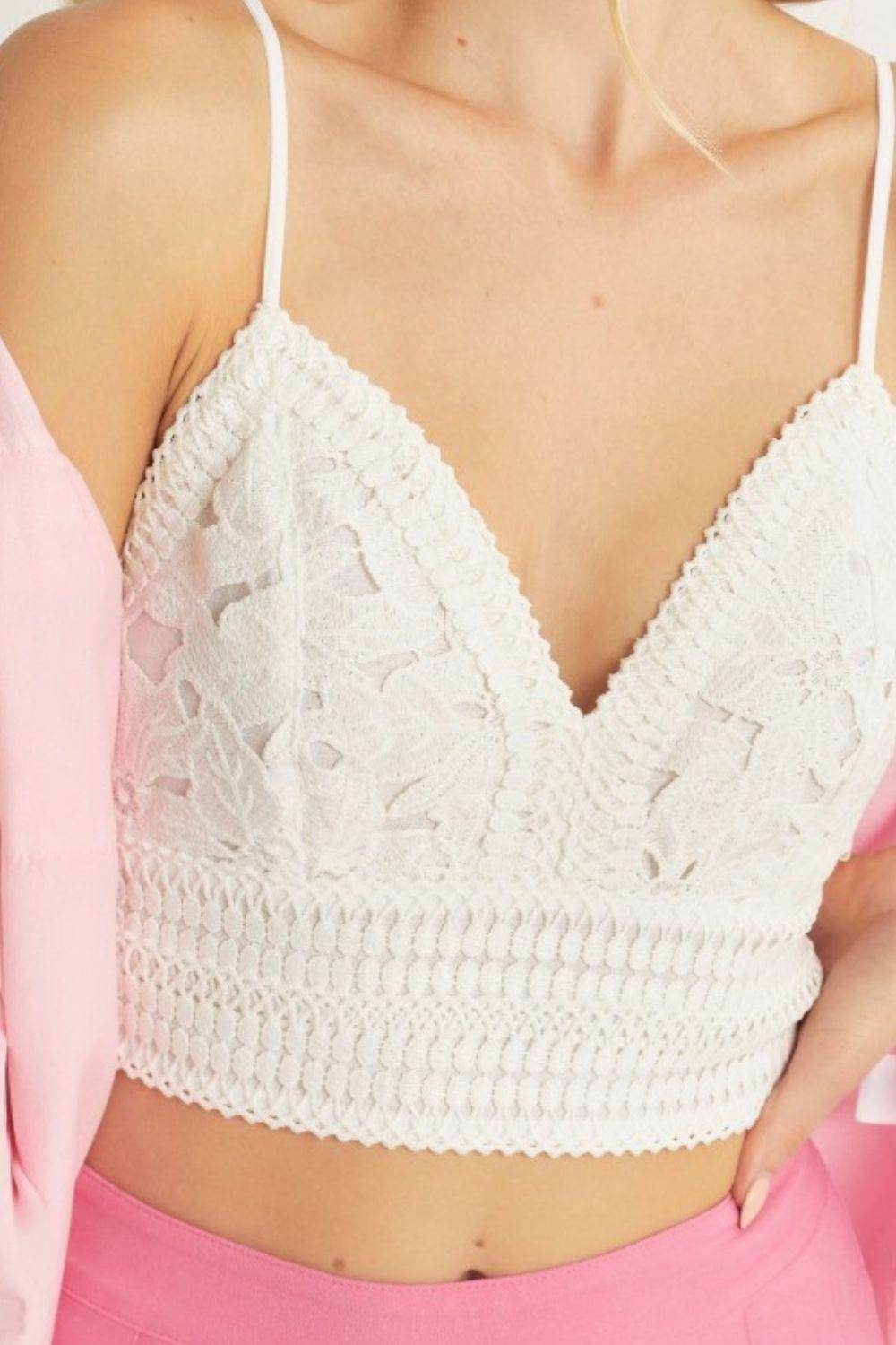 Love Tree Textured Lace Crop Cami for Chic Style - Selvanelle