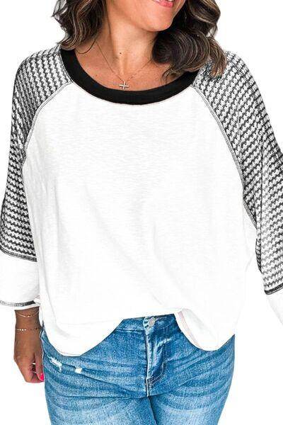 Striped Round Neck Raglan Sleeve Top for Casual Style - Selvanelle
